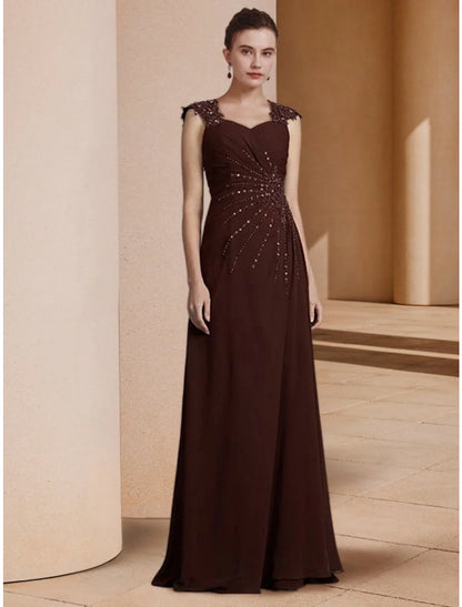 Aimishang Sheath / Column Mother of the Bride Dress Wedding Guest Elegant Scoop Neck Floor Length Stretch Chiffon Long Sleeve with Sequin Ruching