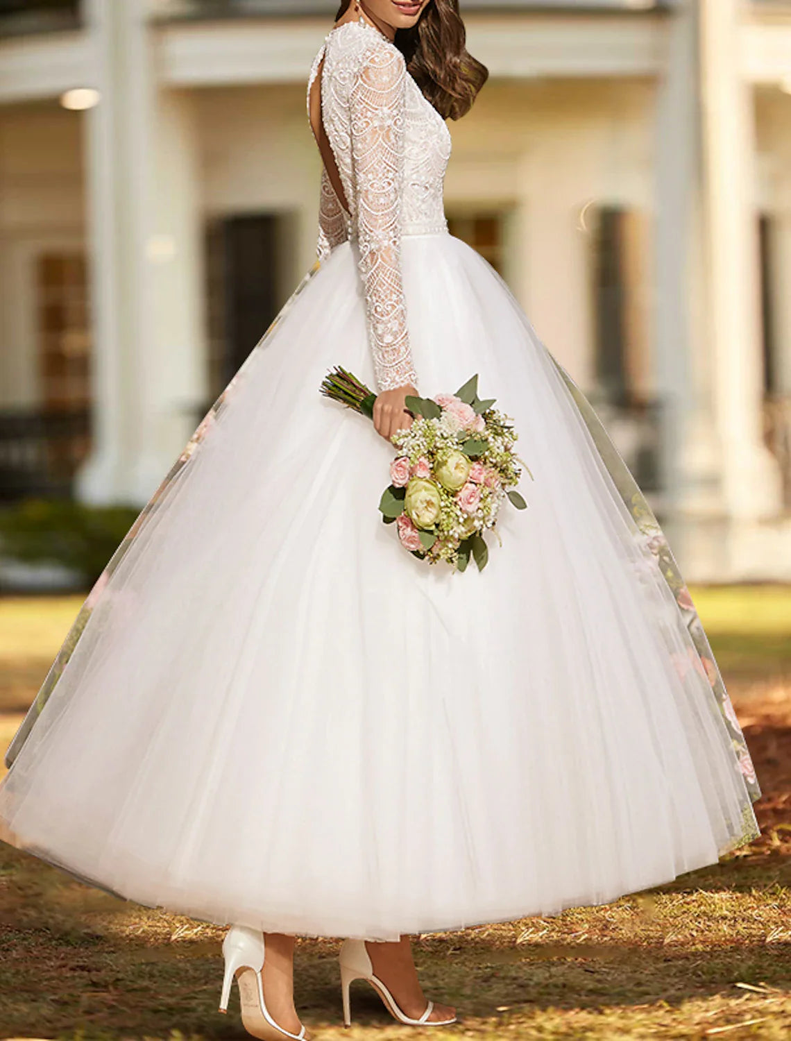 Aimishang Reception Simple Wedding Dresses Wedding Dresses A-Line Sweetheart Strapless Ankle Length Lace Bridal Gowns With Pleats Solid Color