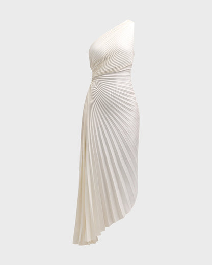 Noble and elegant pleated asymmetrical one shoulder prom dress