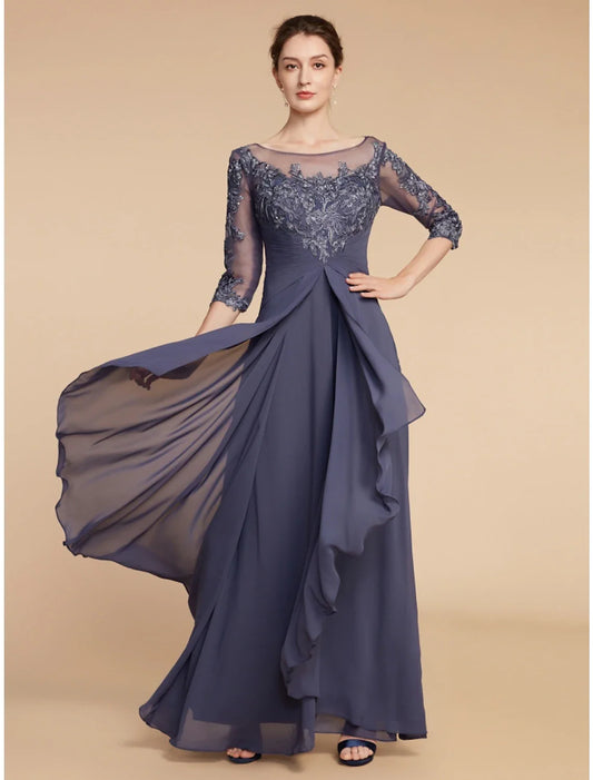 Aimishang  Sheath / Column Mother of the Bride Dress Wedding Guest Elegant Vintage Scoop Neck Ankle Length Chiffon Lace Half Sleeve with Ruffles Ruching