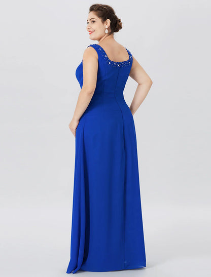 Aimishang A-Line Mother of the Bride Dress Formal Classic & Timeless Elegant & Luxurious Plus Size Straps Floor Length Chiffon Lace Long Sleeve Wrap Included with Pearls Crystals