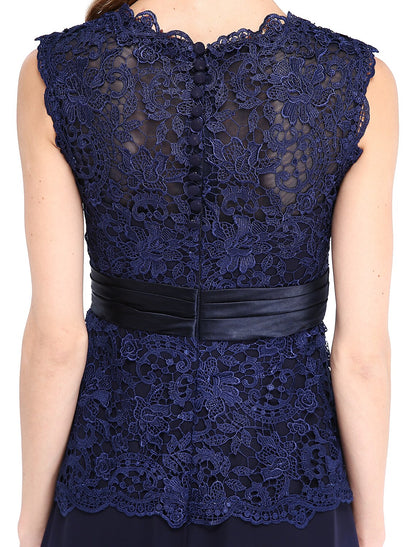 Aimishang  Sheath / Column Mother of the Bride Dress Open Back Jewel Neck Floor Length Chiffon Lace Sleeveless No with Sash / Ribbon Buttons
