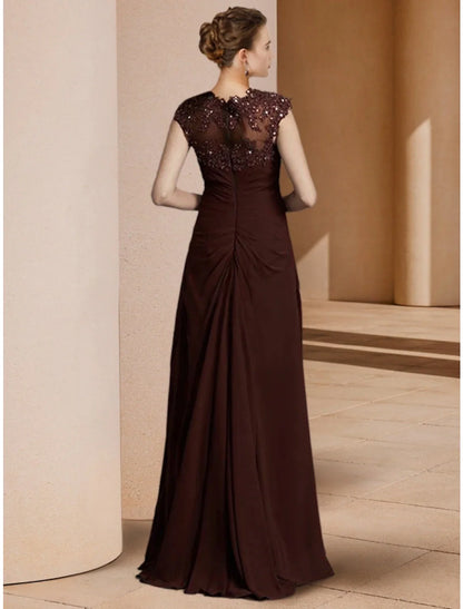 Aimishang Sheath / Column Mother of the Bride Dress Wedding Guest Elegant Scoop Neck Floor Length Stretch Chiffon Long Sleeve with Sequin Ruching