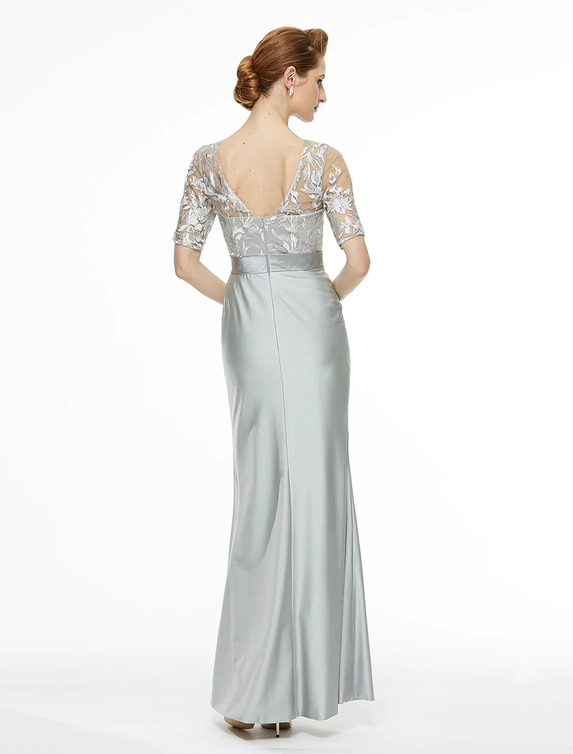 Sheath / Column Bateau Neck Ankle Length Lace / Jersey Mother of the Bride Dress with Lace / Pleats