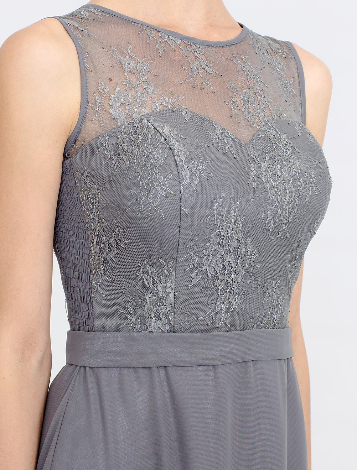 Aimishang A-Line Mother of the Bride Dress Fall Wedding Guest Dresses Plus Size Elegant Illusion Neck Tea Length Chiffon Corded Lace Sleeveless Wrap Included with Lace Pleats
