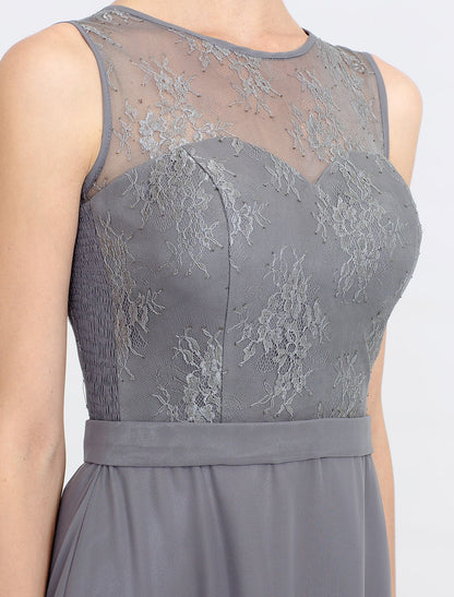Aimishang A-Line Mother of the Bride Dress Fall Wedding Guest Dresses Plus Size Elegant Illusion Neck Tea Length Chiffon Corded Lace Sleeveless Wrap Included with Lace Pleats