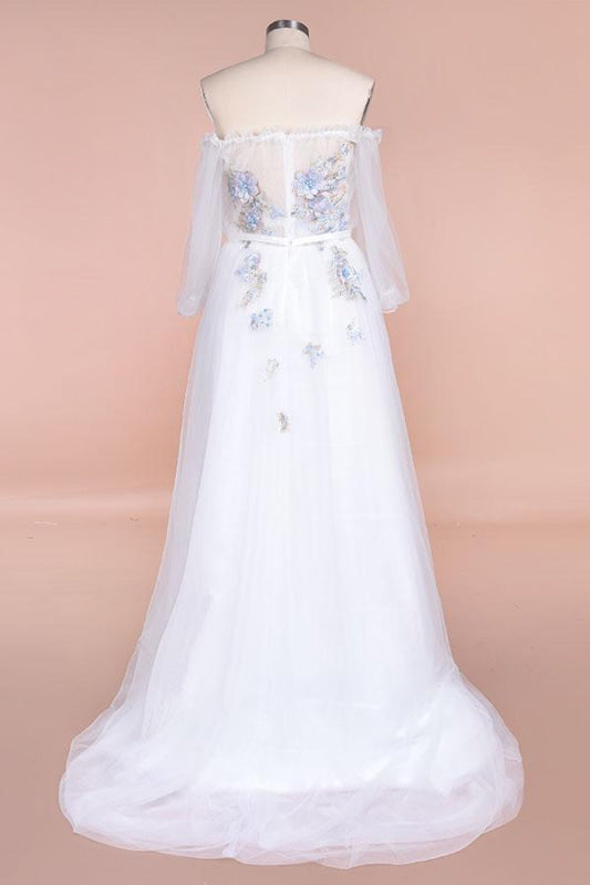 Off-the-Shoulder Appliques Tulle Wedding Dress