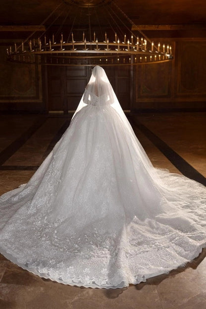 Sweetheart Lace Aline Wedding Dress Off-the-Shoulder Long Sleeves Ball Gown