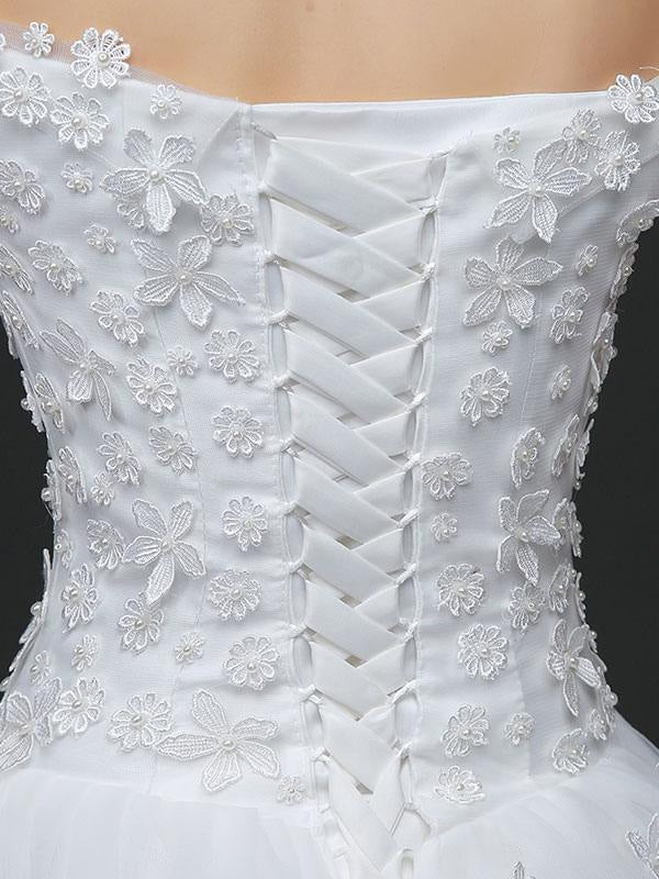 Off The Shoulder Lace Floral Appliques Tulle Ivory Aline Wedding Dresses