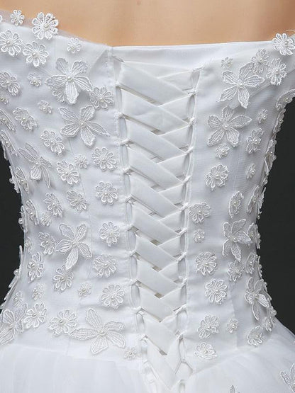 Off The Shoulder Lace Floral Appliques Tulle Ivory Aline Wedding Dresses