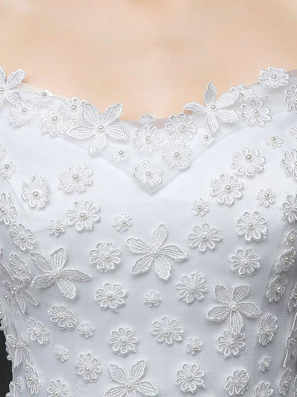 Off The Shoulder Lace Floral Appliques Tulle Ivory Aline Wedding Dresses