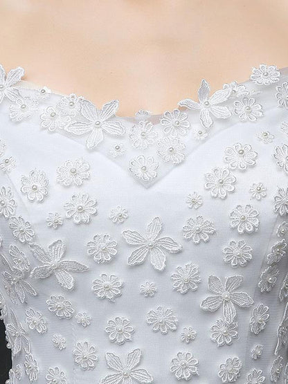 Off The Shoulder Lace Floral Appliques Tulle Ivory Aline Wedding Dresses