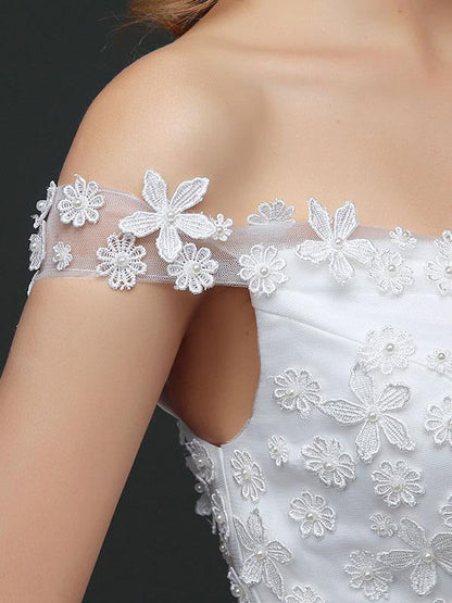 Off The Shoulder Lace Floral Appliques Tulle Ivory Aline Wedding Dresses