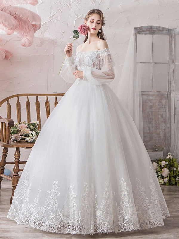 Off The Shoulder Long Sleeves Princess Wedding Dress