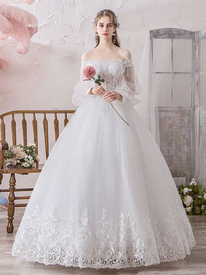 Off The Shoulder Long Sleeves Princess Wedding Dress