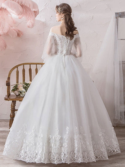 Off The Shoulder Long Sleeves Princess Wedding Dress