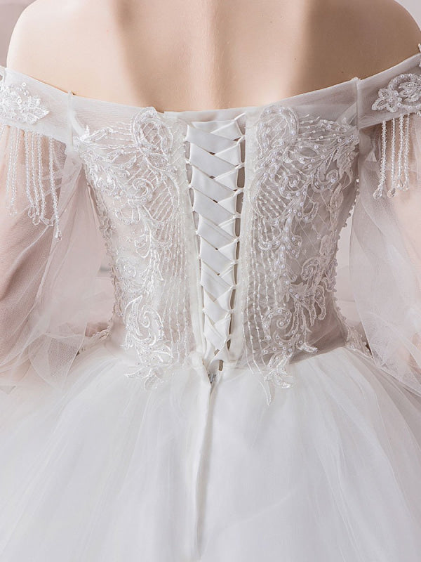 Off The Shoulder Long Sleeves Princess Wedding Dress