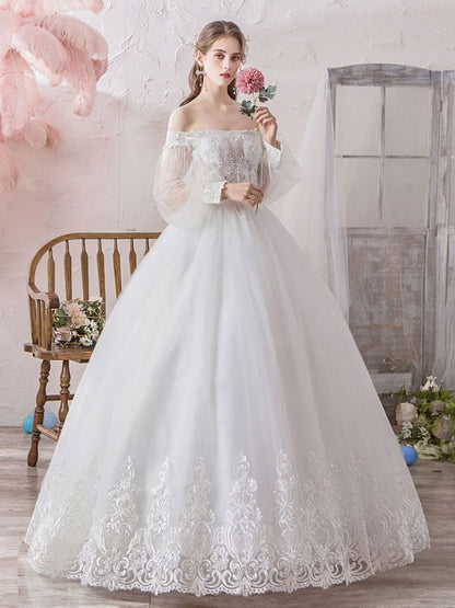 Off The Shoulder Long Sleeves Princess Wedding Dress