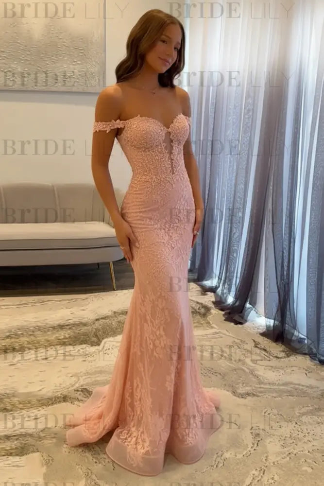 Off-the-Shoulder Mermaid Evening Dress Lace Prom Dress Long