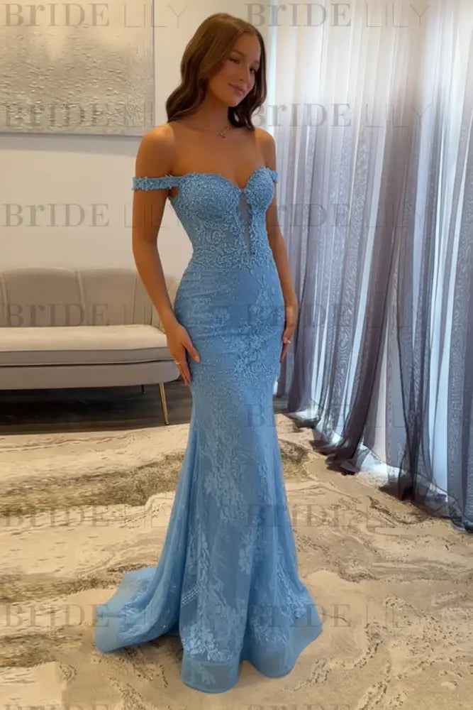 Off-the-Shoulder Mermaid Evening Dress Lace Prom Dress Long