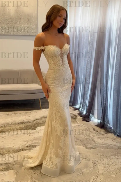 Off-the-Shoulder Mermaid Evening Dress Lace Prom Dress Long