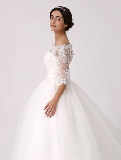 Off The Shoulder Princess Lace Wedding Dress With Illusion Neckline