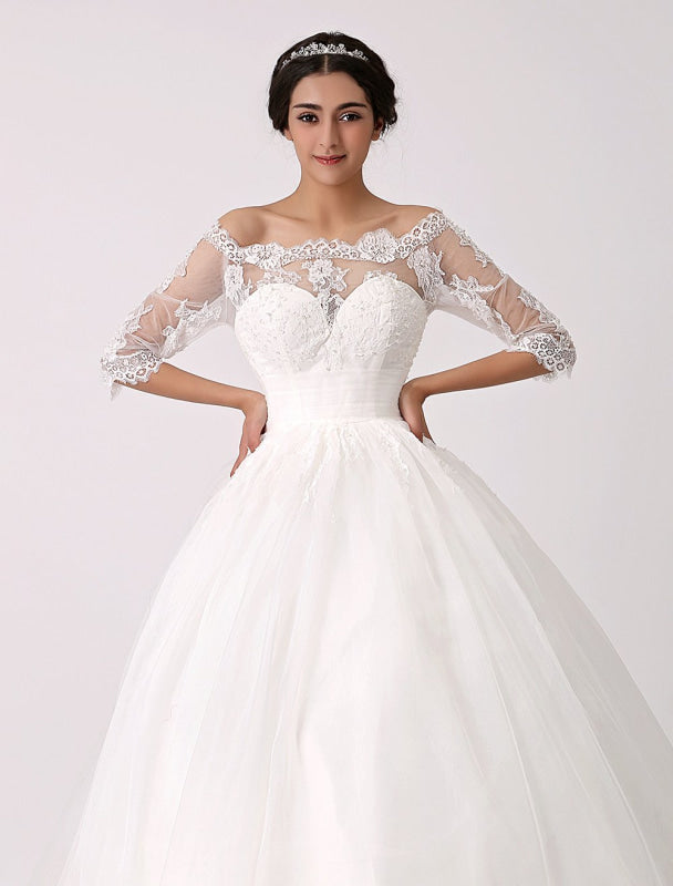 Off The Shoulder Princess Lace Wedding Dress With Illusion Neckline