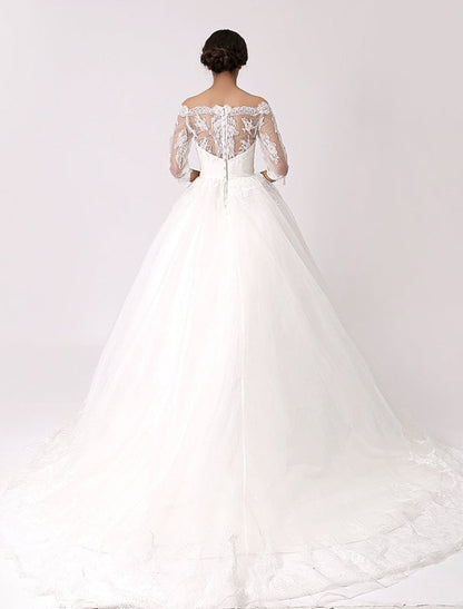 Off The Shoulder Princess Lace Wedding Dress With Illusion Neckline