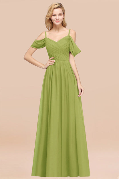 Off-the-shoulder Ruffle Chiffon Burgundy Bridesmaid Dress with Straps
