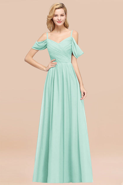 Off-the-shoulder Ruffle Chiffon Burgundy Bridesmaid Dress with Straps