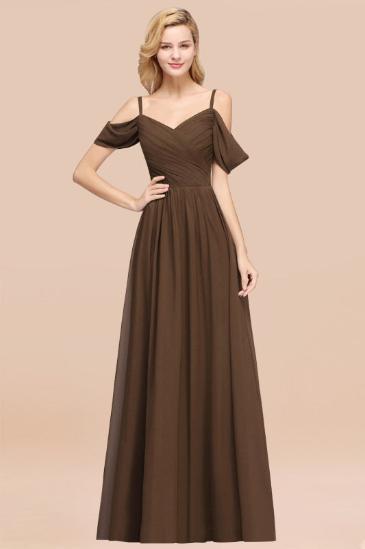 Off-the-shoulder Ruffle Chiffon Burgundy Bridesmaid Dress with Straps