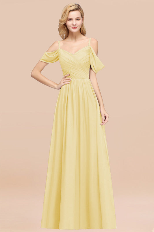 Off-the-shoulder Ruffle Chiffon Burgundy Bridesmaid Dress with Straps