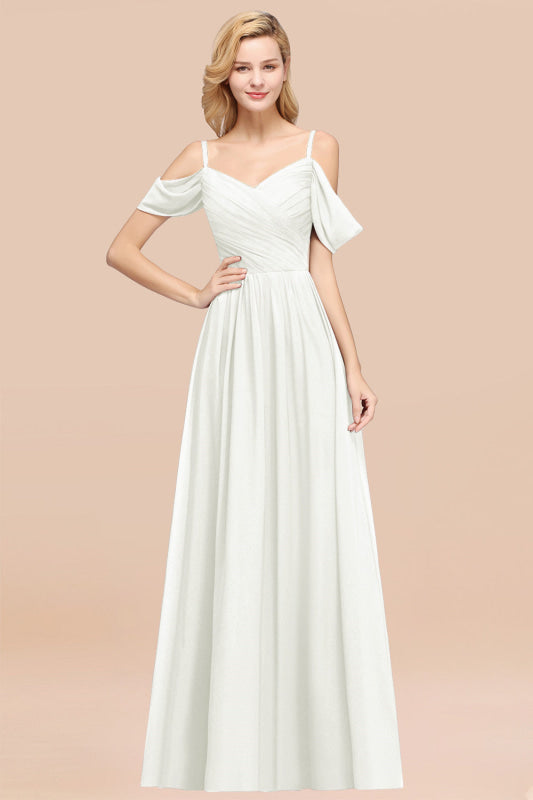 Off-the-shoulder Ruffle Chiffon Burgundy Bridesmaid Dress with Straps