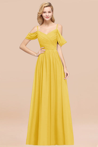 Off-the-shoulder Ruffle Chiffon Burgundy Bridesmaid Dress with Straps