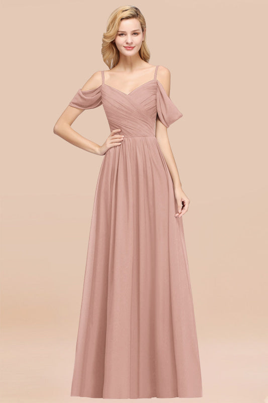 Off-the-shoulder Ruffle Chiffon Burgundy Bridesmaid Dress with Straps