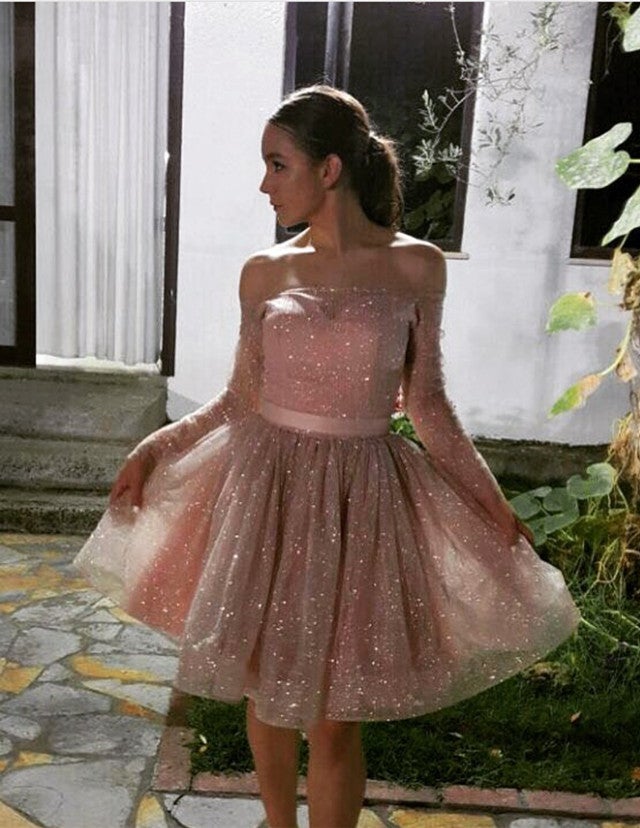 off the shoulder sequin homecoming dresses long sleeves cocktail dress