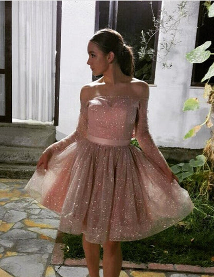 off the shoulder sequin homecoming dresses long sleeves cocktail dress