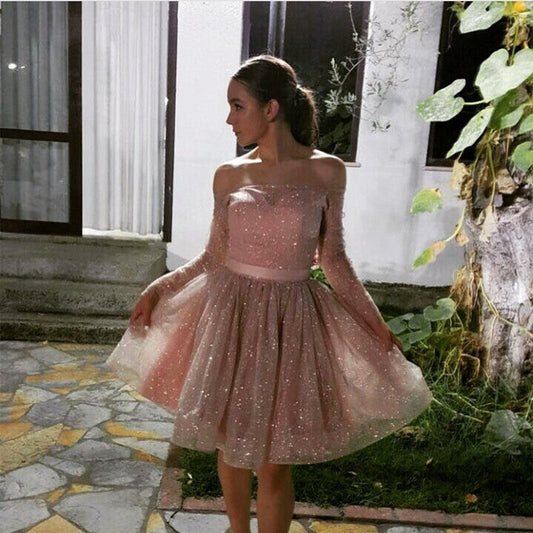 off the shoulder sequin homecoming dresses long sleeves cocktail dress