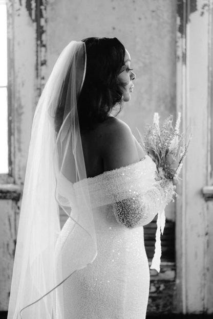Off the Shoulder Sequins Mermaid Wedding Dress with Sweep Train
