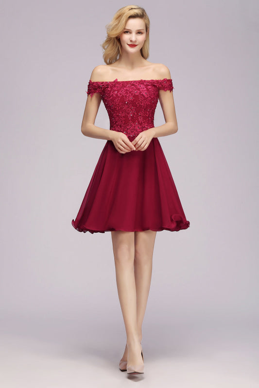 Off-the-shoulder Short Lace Bridesmaid Dresses