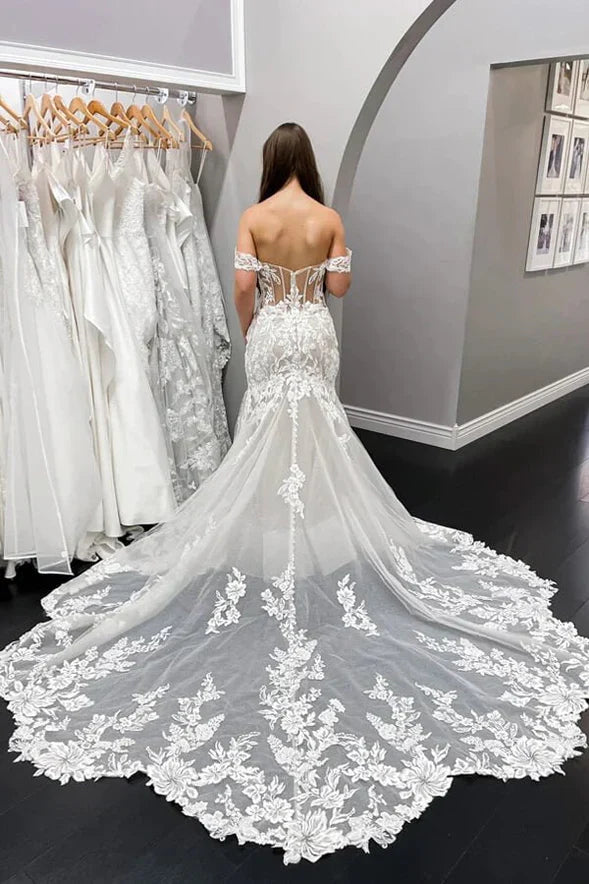 Lace Mermaid Off-the-Shoulder Vintage Wedding Dresses Bridal Gown