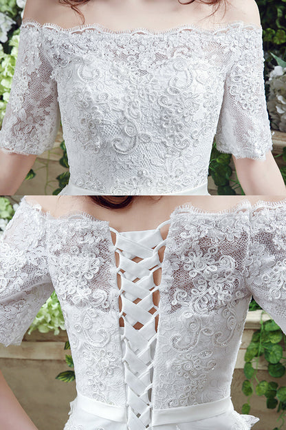Princess Long Off Shoulder White Wedding Dress
