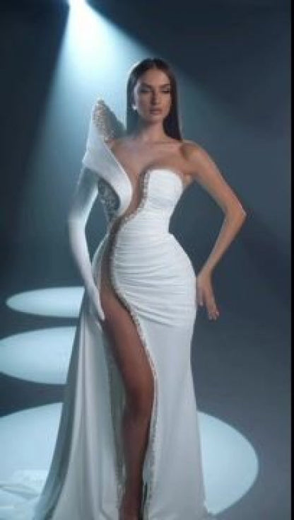 Dramatic One-Shoulder Mermaid Evening Dress Long with High Slit