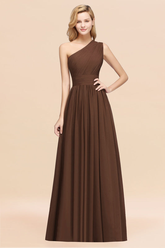 One Shoulder Pleated Chiffon A-line Bridesmaid Dress Burgundy