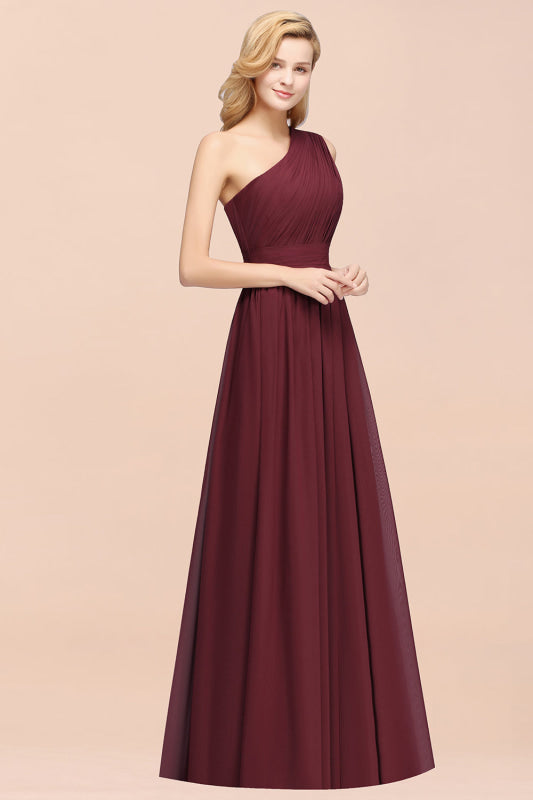 One Shoulder Pleated Chiffon A-line Bridesmaid Dress Burgundy