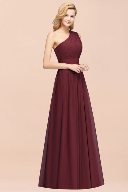 One Shoulder Pleated Chiffon A-line Bridesmaid Dress Burgundy