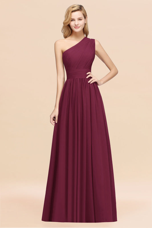 One Shoulder Pleated Chiffon A-line Bridesmaid Dress Burgundy