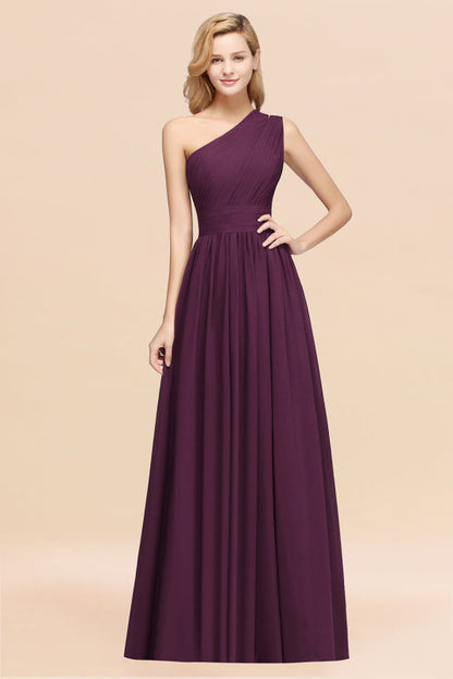 One Shoulder Pleated Chiffon A-line Bridesmaid Dress Burgundy