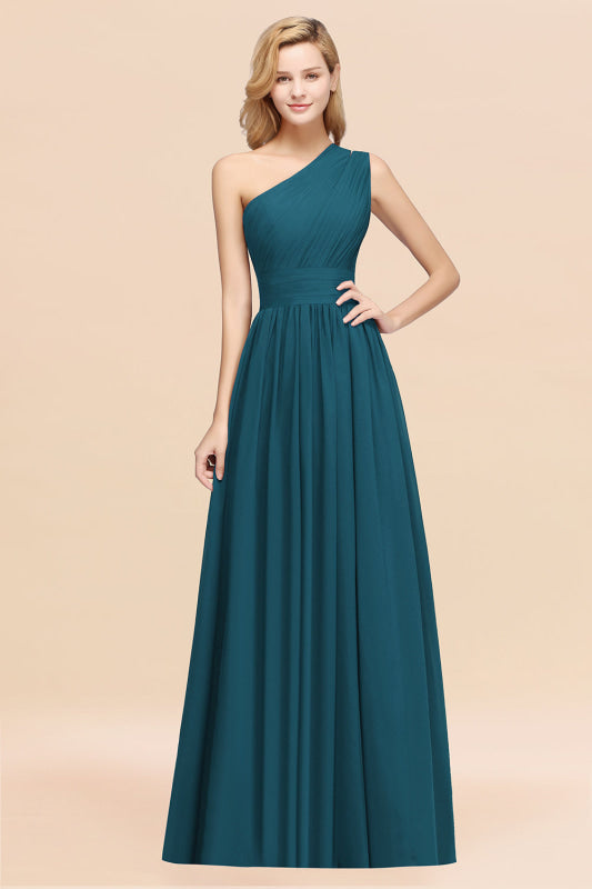 One Shoulder Pleated Chiffon A-line Bridesmaid Dress Burgundy