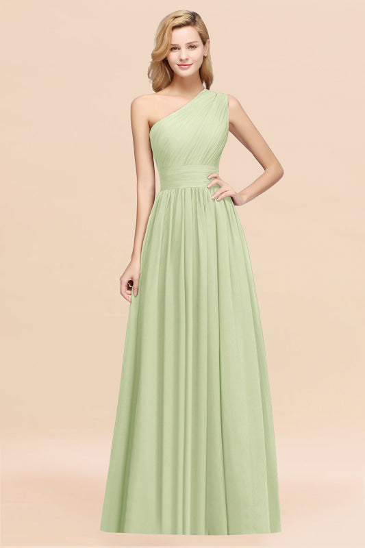 One Shoulder Pleated Chiffon A-line Bridesmaid Dress Burgundy